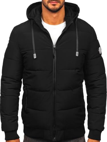 BOLF Hombre Chaqueta acolchada De Invierno con Capucha Cierre de Cremallera Jacket Cazadora Regular fit Lisa Outdoor 31M5023 Negro S [4D4]