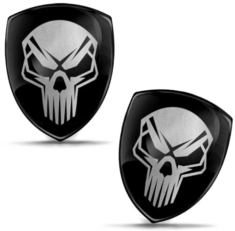 Biomar Labs 2 x Aufkleber 3D Gel Silikon Autoaufkleber Badge Moto Fahrrad Motorrad Biker Helm Stickers Auto Fenster Telefon Laptop PC Tablet Tür Emblem (Schwarz Silber Schädel KS 55)