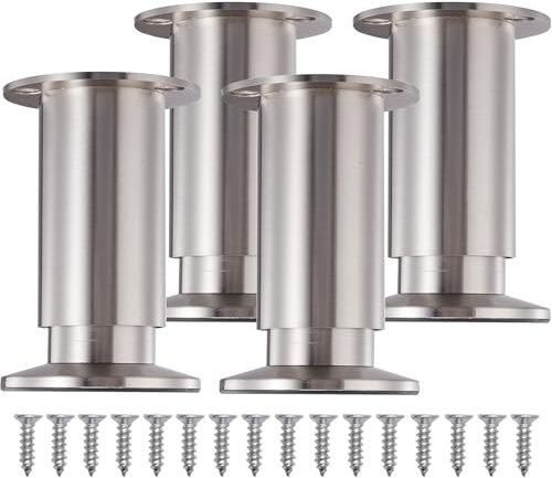 INMOZATA 4x Modern Stainless Steel Furniture Legs, 10cm Height Adjustable (0-15mm), 6cm Diameter, 80kg Weight Capacity Each, 320kg Total, Screw-In Installation, for Sofa, Bed, Cabinet, Chair, Table