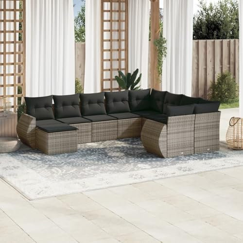 Somanki 10-TLG. Garten-Sofagarnitur mit Kissen Grau Poly Rattan, Lounge Gartenmöbel Set, Möbelsets, Balkon Möbel, Gartenlounge, Gartensofa - 3221859