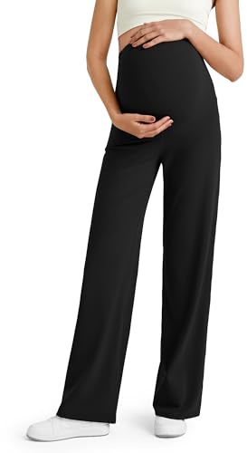 G4Free BareFeel Maternity Trousers Yoga Pants Over Bump(Black,M,28)