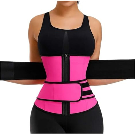 GOOPEEG Bauchweggürtel Stretch Hose Taille Trainer Korsett Abnehmen Body Shaper Bauch Kontrolle Gürtel Band Trimmer Sauna Schweiß Workout Sport Bauchweg Mieder(Pink,L)