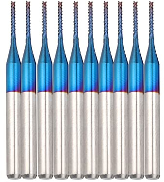 Phefop 10 Stück Spiral-Fräser, Blauer Mais-Schaftfräser, Gravur-Bit für CNC-Leiterplatten-Maschinengravur (1,0 mm)