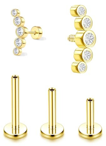 KGDUYC G23 Titan Helix Piercings Tragus Piercing Innengewinde Labret Piercing Lippenpiercing Medusa Medizinische Ohrstecker Ohr Klein Helix Tragus Conch - 5CZ Gold