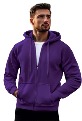 OZONEE Herren Hoodie Sweatjacke Kapuzenpullover Sweatshirt Farbvarianten Kapuzenjacke Kapuzenpulli mit Reißverschluss Langarm Sport Style Casual Fitness Training Basic 777/8524B VIOLETT M