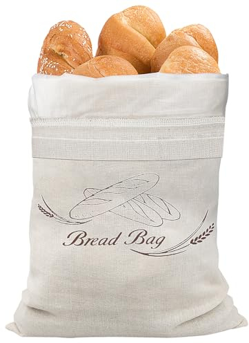 sukevitor Brotbeutel Leinen mit TPU-Futter, Groß Brotbeutel Aufbewahrung Frischhalten 36x51cm Leinenbeutel Brotsack Brötchenbeutel Mit Kordelzug für die Brot Aufbewahrung