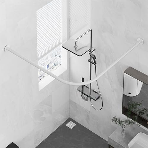 Peakjune Barra per Tendas da Doccia A Forma di L,Bastone Tendas Doccia Angolare A Pressione A Forma di L,Barra per Tendas da Doccia,Asta per Tendas da Doccia Ad Angolo,Antiruggine,per Bagno