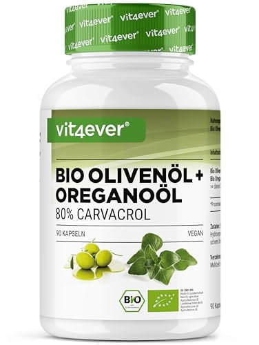 Olio di origano biologico e carvacrolo 80 mg - 90 capsule con olio d’oliva vergine da coltivazione controllata - Origano greco ad alto dosaggio - Vegano