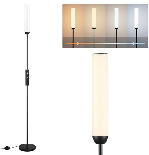 PreeOtti LED Stehlampe Wohnzimmer Dimmbar, Deckenfluter LED Dimmbar, Moderne Standleuchte Wohnzimmer mit Fernbedienung & 5 Farbtemperaturen Stufenlos, Schwarz