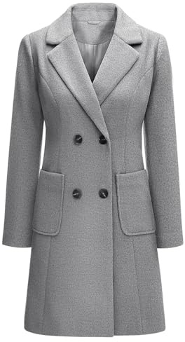 Yuson Girl Cappotto Donna Lungo Elegante Cappotti Lana Autunno e Invernale Cappottino in Lana Caldo Giacca Cardigan Doppiopetto Trench Coat Media Lunghezza Jacket Parka con Tasche(Grigio, L)