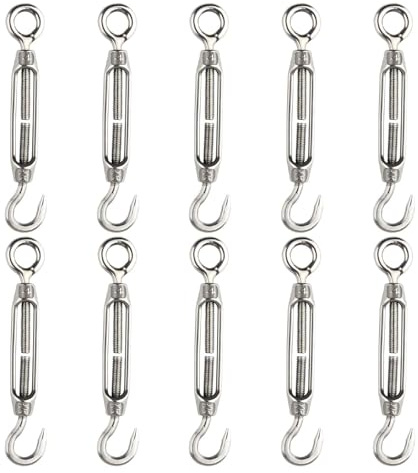 Anhoer 10 tenditori M4 in acciaio inox 304, tenditori per cavi regolabili, ganci e occhiello, tenditori per luci esterne