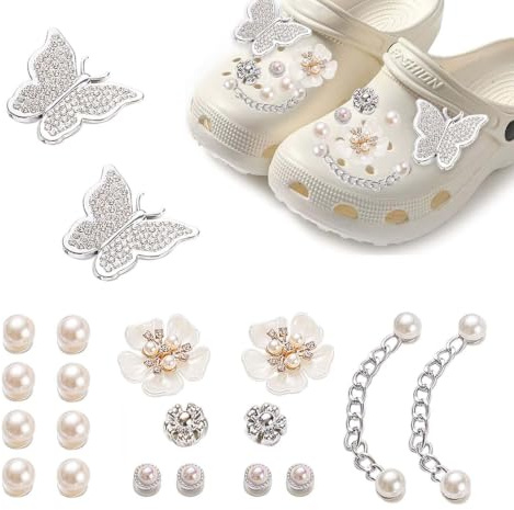 aiyraa 20 Stück funkelnde Schuhanhänger für Holey-Schuhe Dekoration mit Blumen- und Schmetterlingsmotiven, für Clog-Sandalen, Schuh-Anhänger für Kinder, Mädchen, Frauen