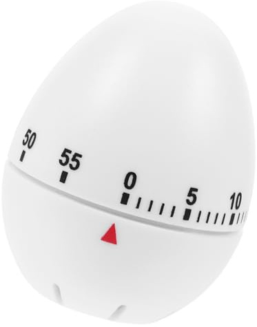 FUNNETOYU Egg Shape Mechanical Kitchen Timer White Abs Metal Manual Countdown Reminder for Cooking Baking Classroom Use