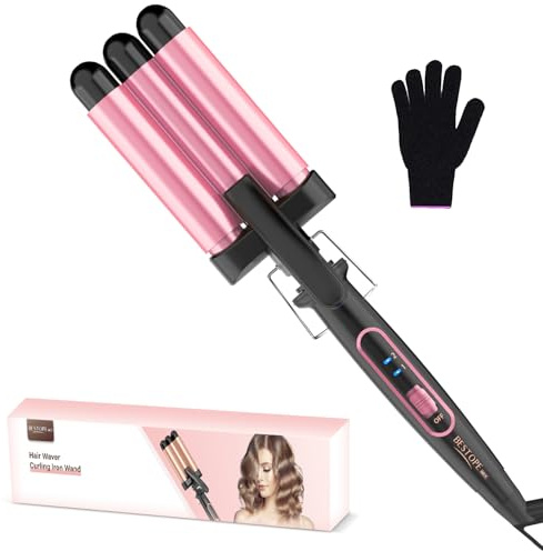 Welleneisen für Haare 3 Fässer - BESTOPE MIX Welleisen 22mm, Lockenstab Welleneisen 150°C/210°C, Mermaid Hair Waver Schnell Aufheizen für Lange, Kurze Haare