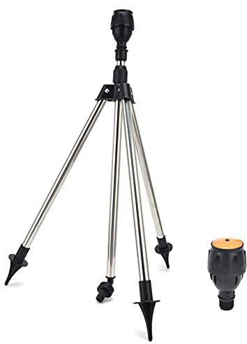 Baxnore Sprinkler en Rotation Automatique avec trépied Buzle d'arrosage à 360 degrés pour Le Jardin Irrigation agricole en Acier Inoxydable Plastique Hauteur réglable 56 89cm 22 35