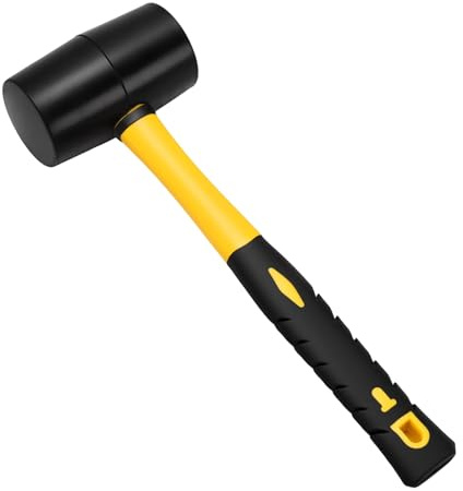 HONYUET Rubber Mallet Hammer, 16oz Black Head Rubber Mallet with Yellow Handle for DIY Project, Camping, Woodworking, 26cm