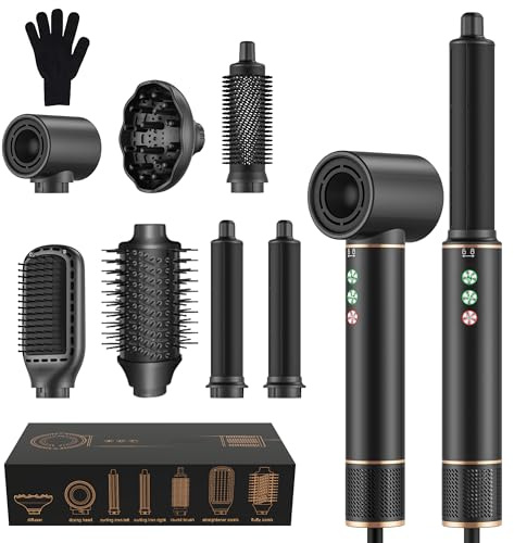 MogaWave Air Styler 7 en 1 Airbrush Hair Styler avec 1300W Sèche-cheveux de 110000 tr/min 20M/S pour un Séchage Rapide, Hair Styler de 320 Millions d'Ions Brosse Lissante ＆ Brosse Volumisante