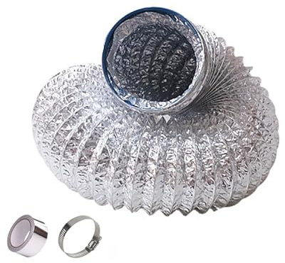 Flexibel ventilationsslang av aluminium, Aluminiumfoliekanal Ø 80-200 mm med 2 klämmor i rostfritt stål(1.5m,160mm)