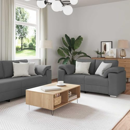 GeenYuu Sofa Set 2-teilig Dunkelgrau, 219 x 77 x 82 cm Stoffbezug, modernes Design, Robustes Wohnzimmer Möbel, Bequeme Couchgarnitur für Zuhause