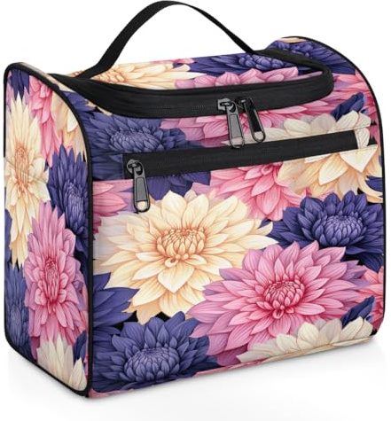 VQUVQV Trousse de toilette à suspendre, grande trousse de toilette de voyage, trousse de maquillage pour homme et femme, Fleur de dahlia colorée