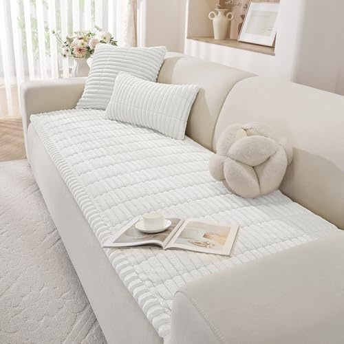 YSTELLAA Sofa Überzug Universelle 1/2/3/4 Sitzer, Anti-Rutsch Sofabezug Flanell, Neu Couch Überzug L/U Form, Gemütlich Sofa Cover Für Wohnzimmer(Weiß, 70x150cm) | Sofabezug für Ecksofa, links/rechts, rutschfest, schmutzabweisend, Sofaschutz