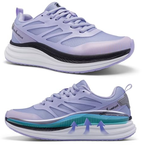 Women's Orthopedic Tennis Road Running Shoes: Supportive Composite Toe Plantar Fasciitis Orthotic Bunions Recovery Trail Sneaker, High Instep Breathable Mid Trekking Biking Walking Shoes Purple Size 9