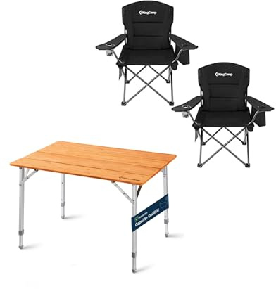 KingCamp Outdoor Camping Set: Bambus Klapptisch (65x50cm) + 2X Hochlehnen Klappstühle | Tragbares Camping Möbel Set, für Garten Balkon Strand