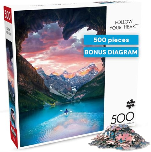 Buffalo Games - Follow Your Heart - 500 Piece Puzzle for Adults - Romantic Scenic Jigsaw with Poster - High Quality Precision Cut Pieces