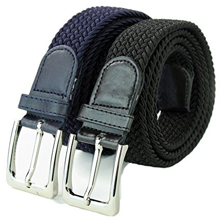 Komfortabel Elastische Geflochtener Stretch Gürtel - Stretchbelt - Stoffgürtel - Gürtel Flecht - Damen und Herren (105 B.W. = Gesamtlänge 120 Cm., 2 Pack: 1x Schwarz und 1 x Blau)