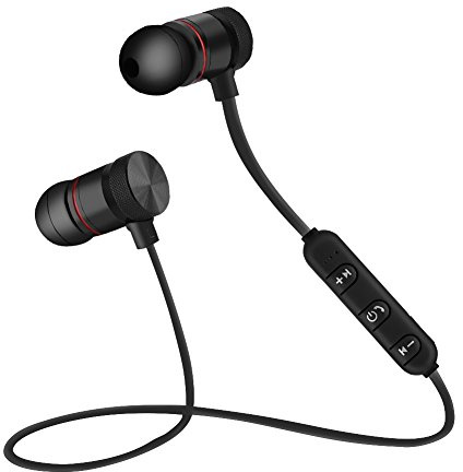 Mavis Laven Bluetooth-Kopfhörer 4.1, kabellos, Sport, Stereo, Geräuschunterdrückung, bequem, günstig, für Verschiedene Smartphone-Modelle, Computer, Rot, Schwarz (Schwarz)