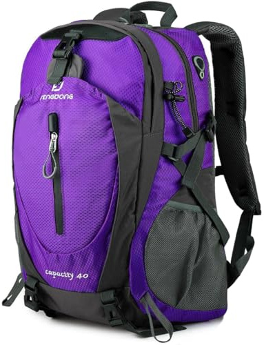 FENGDONG 40L Waterproof Lightweight Outdoor Daypack Hiking,Camping,Travel Backpack for Women Men Purple