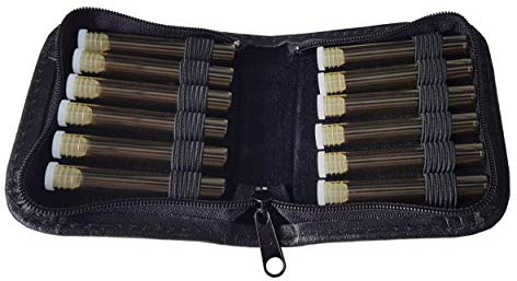 Homöopathie Taschenapotheke Leder schwarz für 12 Globuli Röhrchen 8 mm (mit Braunglasröhrchen)