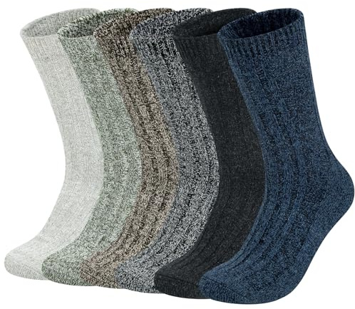Justay 6 Pares de Calcetines Termicos Hombre de Colores Puro Lana Calentado Antideslizante