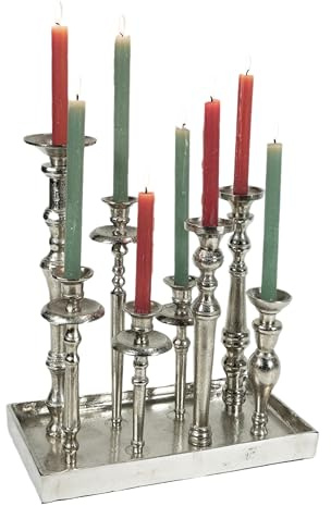 Kerzenständer auf Tablett - Kerzenhalter 8-Armig Aluminium Silber Deko Raw - Kerzenleuchter Modern aus Metall - XL 40x21x44 cm