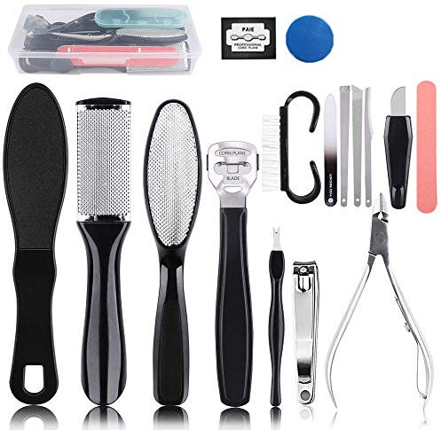 Queta Set di 16 pezzi di pedicure profissional, ferramenti di cura due pes, set di remoção de pele morta e dura, com raschiatore/rimozione di ruas/vassoura di pedicure e manicure