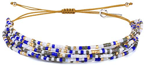 KELITCH Miyuki Perlen Armbänder Multi Strands Armbänder Verstellbare Wickelarmbänder Boho Style Charm Armreifen (Blau Weiß 8e)