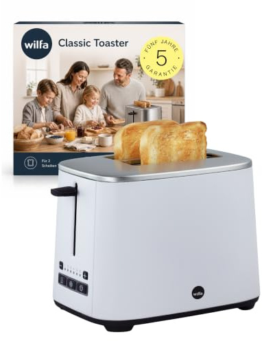 Wilfa CLASSIC Toaster - 2 Scheiben - 3 Programme - Verstellbare Hitzeeinstellungen - 1.000 Watt (weiß) | Digitales Display I Einstellbare Bräunungsstufen I Auftau-, Aufwärm- & Stoppfunktion I Hochstellfunktion I Weiß