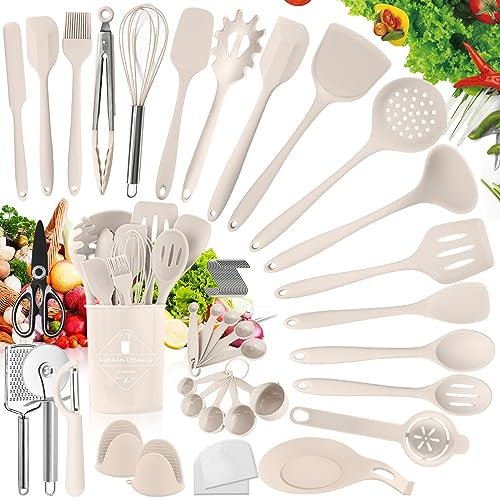 TWBEST Utensilios Cocina de Silicona,Antiadherente,No Tóxicas Resistentes Al Calor Utensilios De Cocina Antiadherente 56 Piezas + 20 Ganchos
