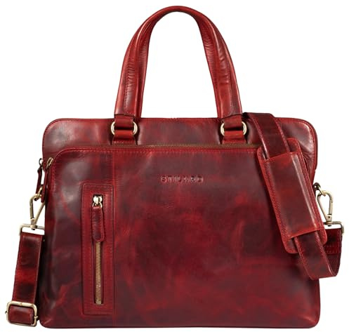 STILORD Lory Aktentasche Damen Leder Vintage Business Laptoptasche 13,3 Zoll MacBooktasche als Handtasche Umhängetasche für Büro Office Echtleder Farbe:Kara - rot