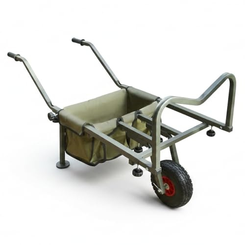RocwooD Fishing Trolley Wheel Folding Barrow Cart with Bag Adjustable Legs Heavy Duty Collapsible Wheeled Transporter Fish Holder Rod Handle Carry Outdoor