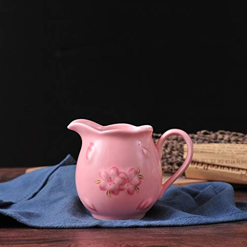 caihuashopping Pot À Lait Style Vintage Fleur en céramique Creamer avec poignée, Pitcher Lait café Creamer, Pichet Sauce, Lait Creamer Jug Pichet à Lait (Color : Pink)