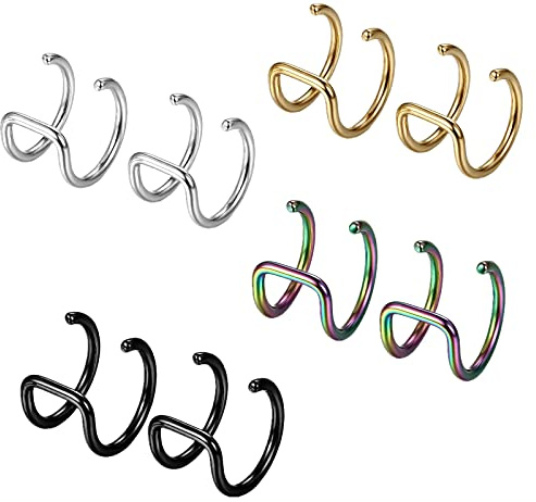 Flongo Ohrklemme ohne Loch Ohrringe Ohrstecker Ohrclip Fake Plug Fakeplugs Captive Ring Ohrpiercing Helix Cartilage Knorpel Piercing für Herren, Damen