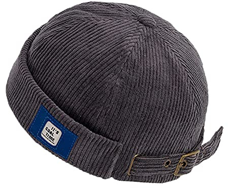 Herren Mützen Docker Cap Mützen Skullcap Beanie Worker Sailor Cap Krempenlose Kappe Rollbund Retro Mode Krempenlose Mütze mit Verstellbar, DZM92-Grau, One size