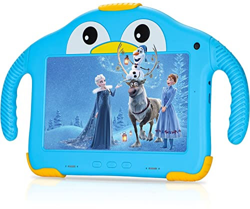 okulaku Tablette pour Enfants 7 Pouces Tablette Enfant éducative contrôle Parental WiFi Tablette Tactile Enfant Android 10 Tablettes Anti-Chute Jolie Forme de Pingouin Bleu