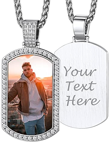 Custom4U Ciondolo con immagine personalizzata Hip Hop Memory per uomo donna - Collana con foto ghiacciata bling realizzata su misura con qualsiasi immagine e testo inciso che desideri