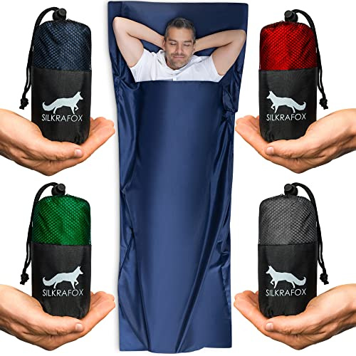 Silkrafox Compact Hüttenschlafsack, Ultraleicht Inlett aus Mikrofaser, Kunst-Seidenschlafsack, Schlafsack Inlay für Reise, Sommer, Tropen, Hütte, grün