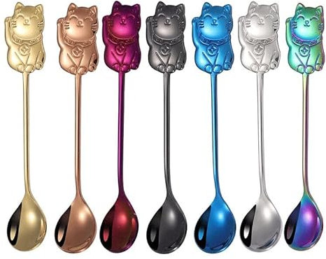 PURRL Teelöffel 7pcs 304 Edelstahl kreativer Mini-Löffel, schöne süße Katze Teelöffel Kaffee Dessert Snack Eislöffel Küchengeschirr Kaffeeschaufeln Little Surprise