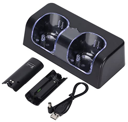 Ladestation für Wii-Controller mit Batterien, Stabile Tragbare Dual-Ladestation für Wii-Game-Controller, Wii-Zubehör (Schwarz)