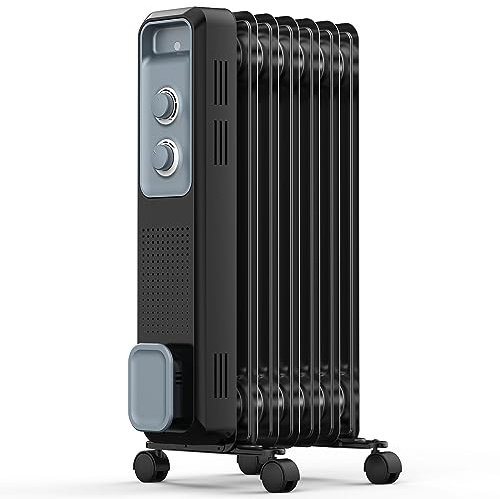 Joy Pebble Oil Filled Radiator Heater, Portable Electric Heater for Large Space, 1s Quick Heat, 3 Modes, Portable Space Heater with Tip-over&Overheat Protection, 1200W Oil Heaters for Home, black