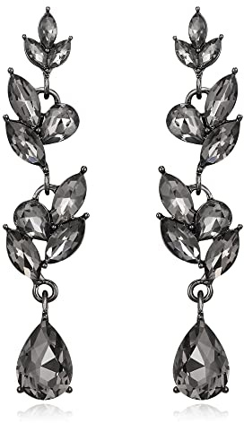 EVER FAITH Blatt Ohrringe Hochzeit Kristall baumeln Tropfen Marquise Art Deco Strass Kronleuchter für Damen Grau Schwarz-Ton